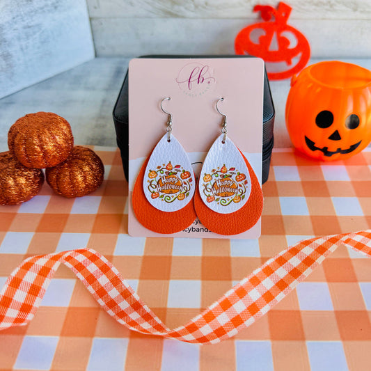 Happy Halloween Faux Leather Drop Ear Bling