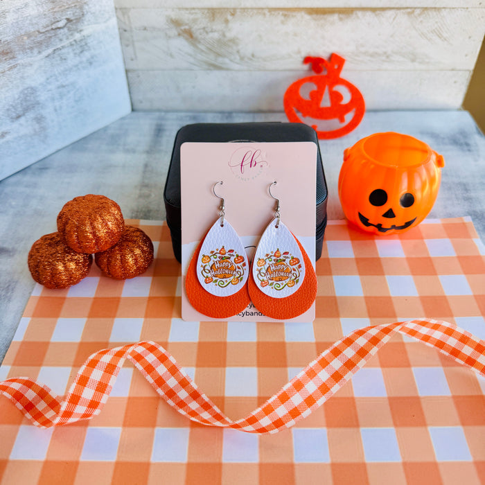 Happy Halloween Faux Leather Drop Ear Bling