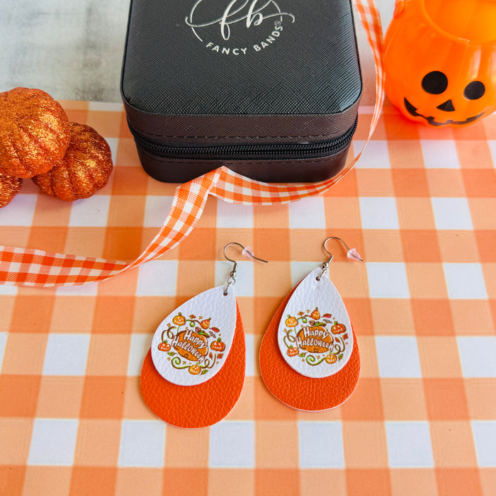 Happy Halloween Faux Leather Drop Ear Bling