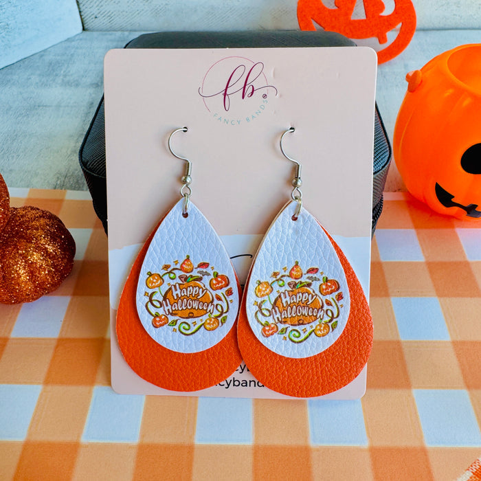 Happy Halloween Faux Leather Drop Ear Bling