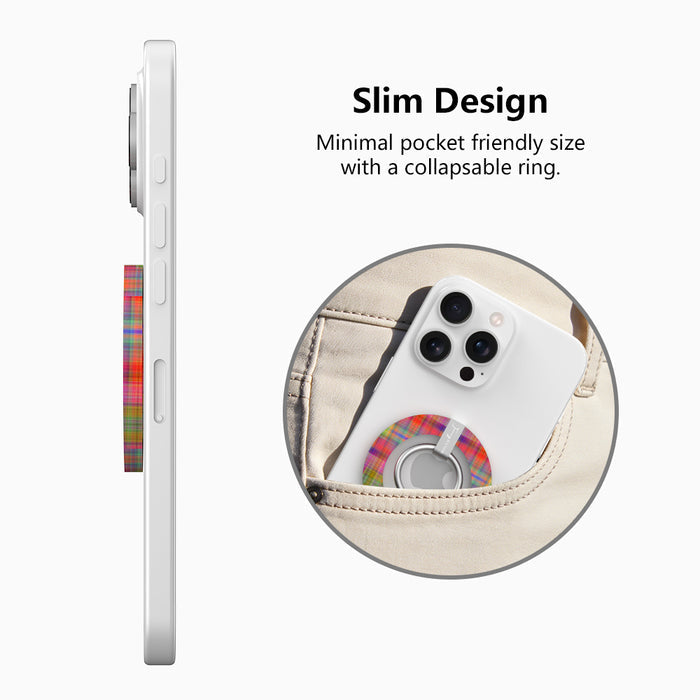 Hazy Tartan multi-colored plaid pattern MagSafe phone grip ring and stand compatible with iPhone and Samsung