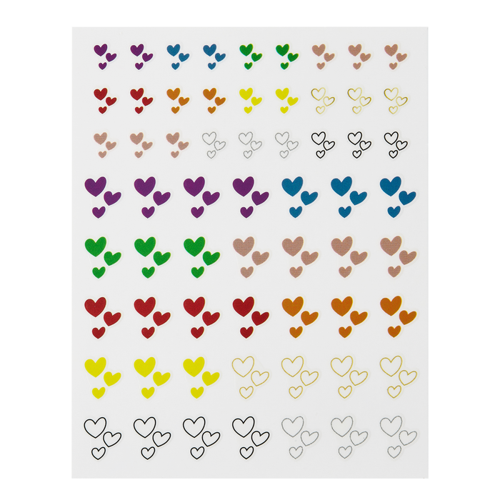 Heart on My Sleeve decal sheet: hearts in rainbow colors and outlines