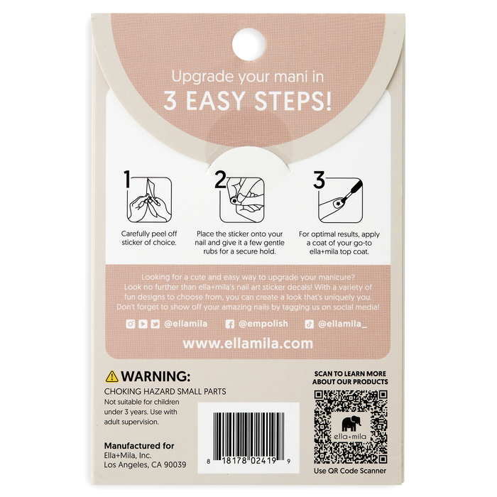 Heart on My Sleeve nail decals packaging, back with 3-step application instructions
