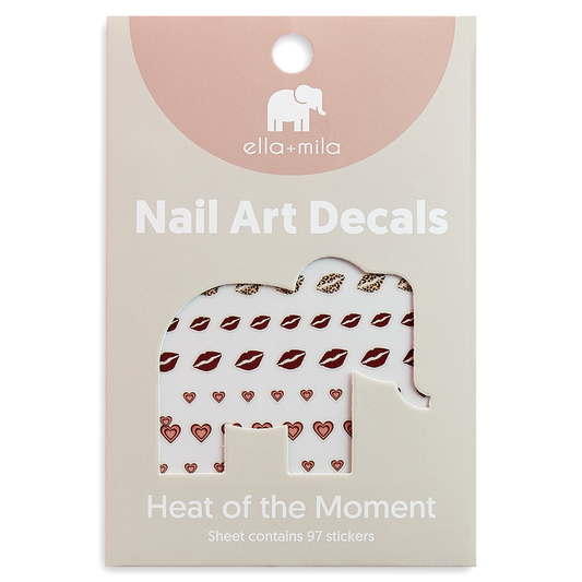 Heat of the Moment lips and heartbeat nail art decals in packaging – ella+mila