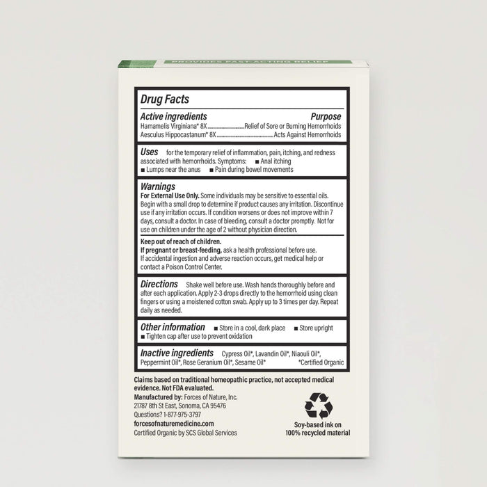 Back of Hemorrhoid Control Extra Strength box showing Drug Facts label with active ingredients, uses, warnings on white background