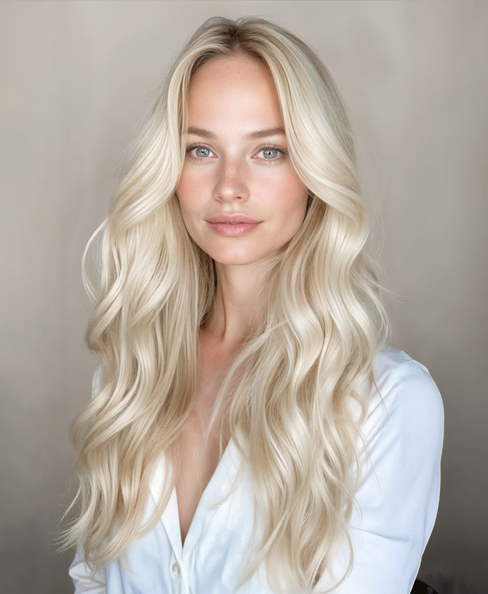 invisible clip-in hair extensions icy blonde.
