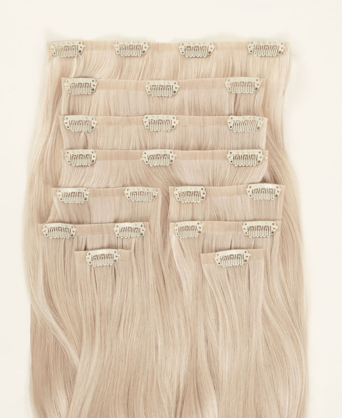 invisible clip-in hair extensions icy blonde.
