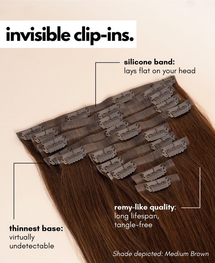 invisible clip-in hair extensions pumpkin spice.