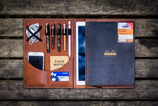 iPad Pro 12.9 & Letter/A4 Size Leather Padfolio - Brown