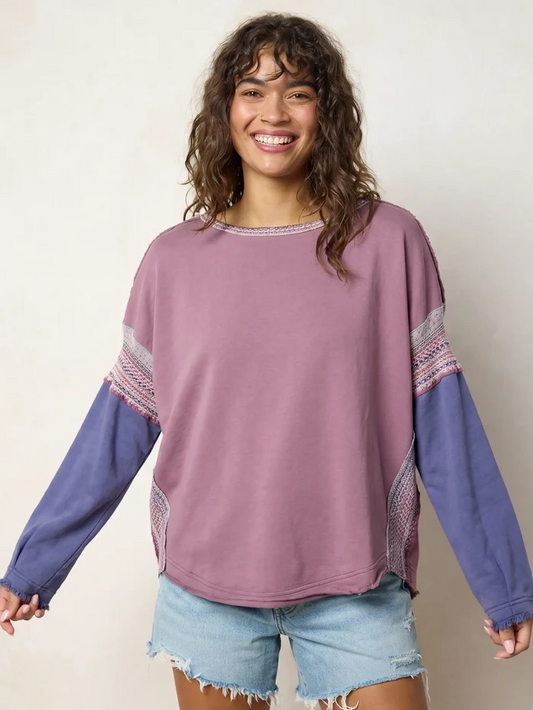 Knit Trim Sweatshirt - Lavender-view 1