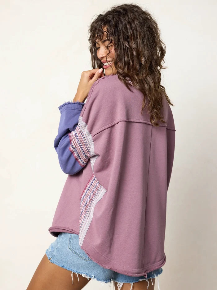 Knit Trim Sweatshirt - Lavender-view 4