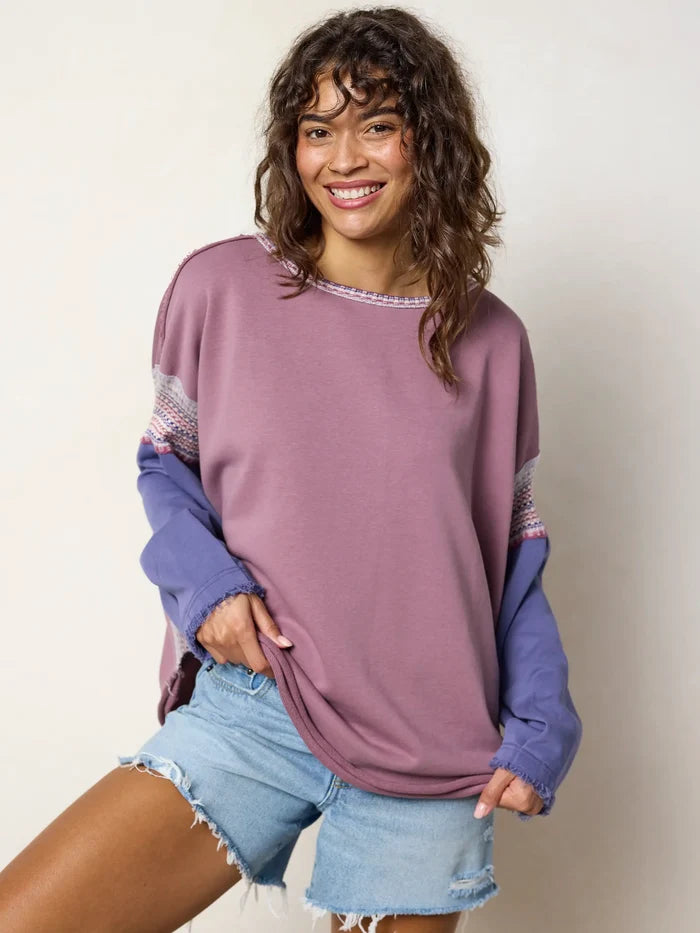 Knit Trim Sweatshirt - Lavender-view 5