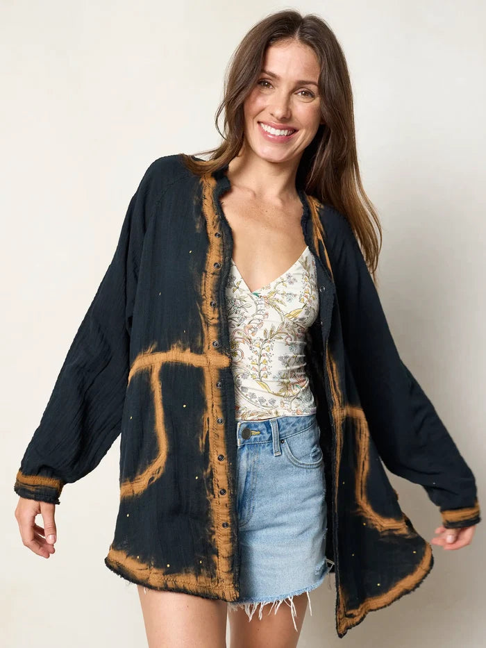 Laid Back Cotton Button Down Top - Black Heart-view 3