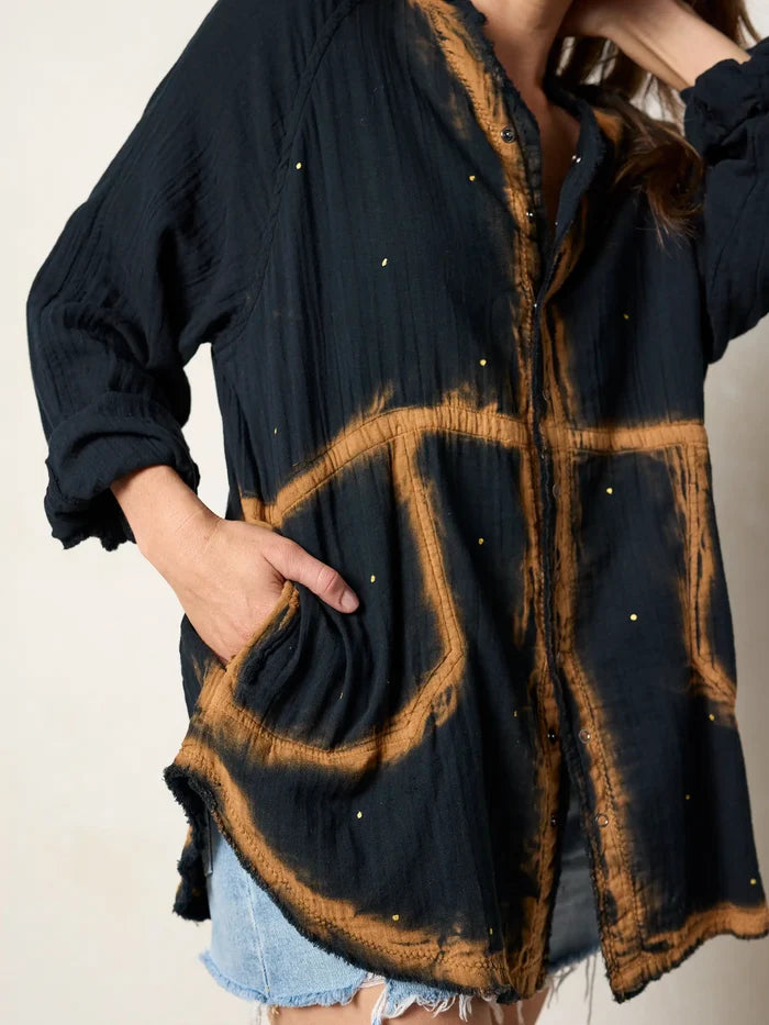 Laid Back Cotton Button Down Top - Black Heart-view 5