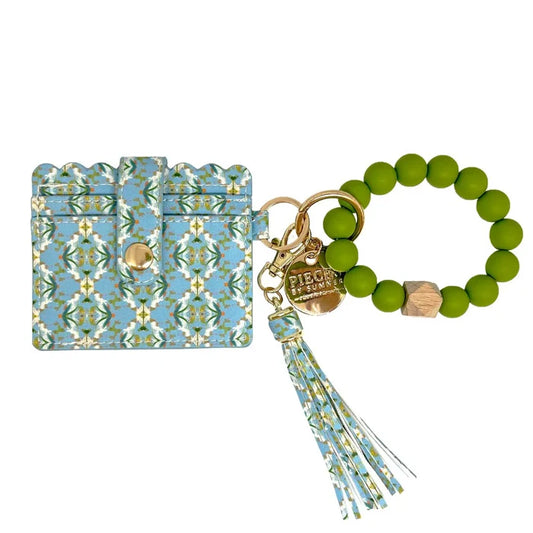 Laura Park English Garden Blue Keychain Wristlet Wallet