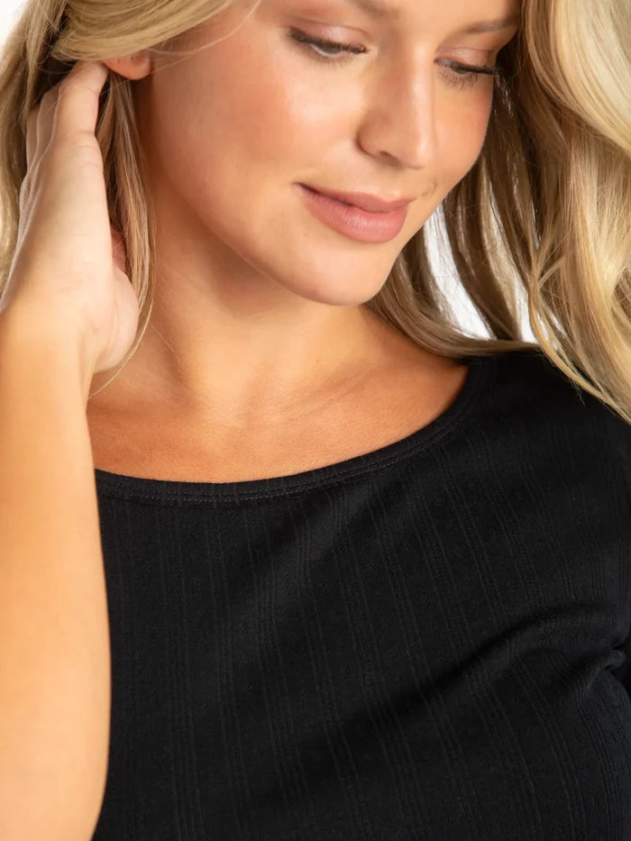 Leah Pointelle Top - Black-view 2