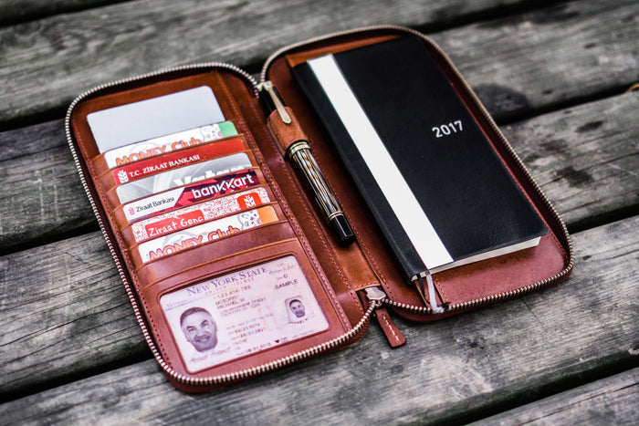 Leather Zippered Hobonichi Weeks Mega Cover - Brown