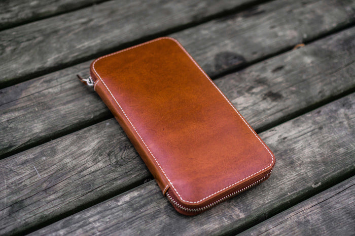 Leather Zippered Hobonichi Weeks Mega Cover - Brown