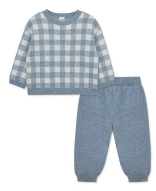 Little Me Blue Gingham Sweater Pant Set