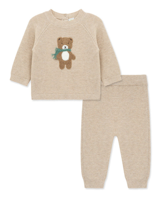 Little Me Taupe Bear Sweater Pant Set