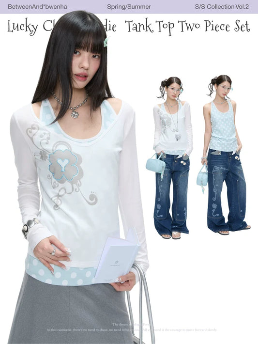 Lucky clover hoodie tank top two piece set