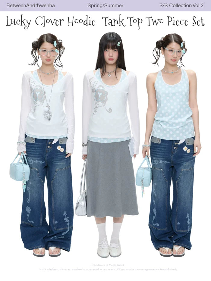 Lucky clover hoodie tank top two piece set