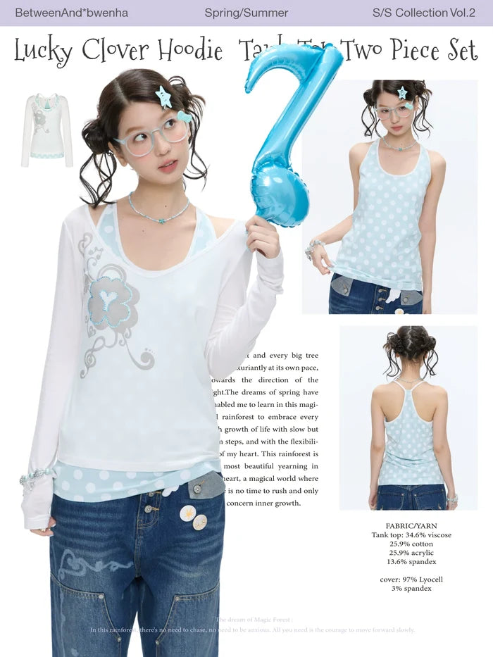 Lucky clover hoodie tank top two piece set