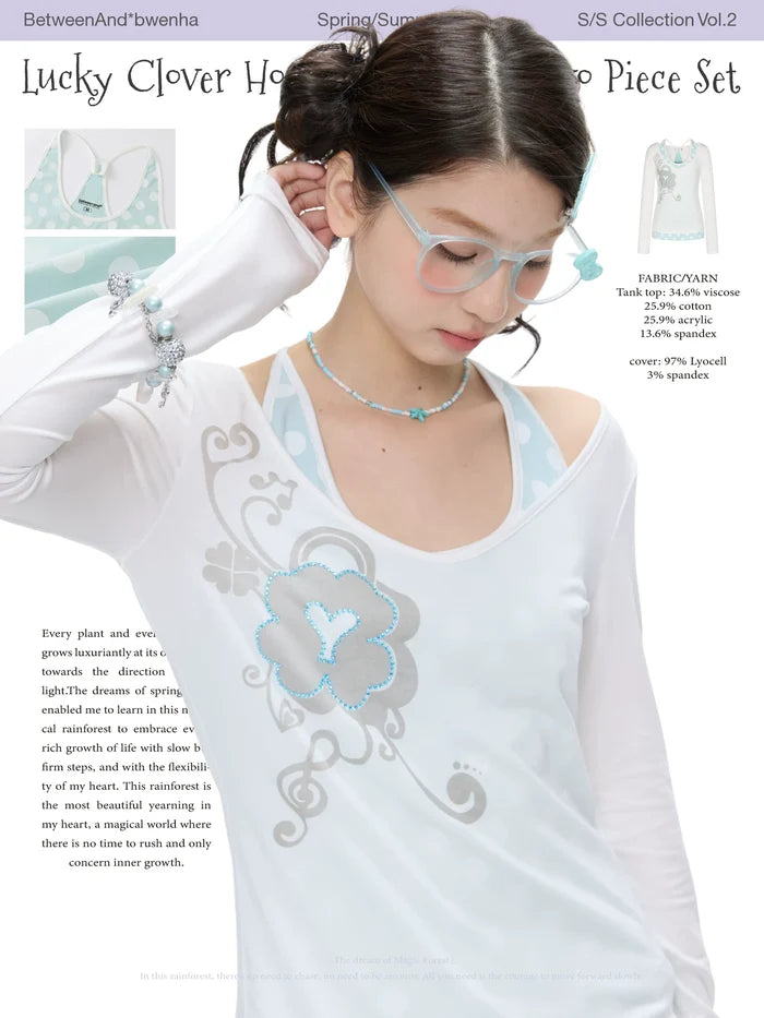 Lucky clover hoodie tank top two piece set