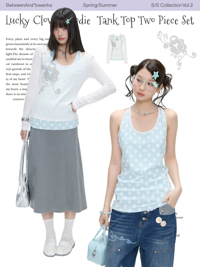 Lucky clover hoodie tank top two piece set