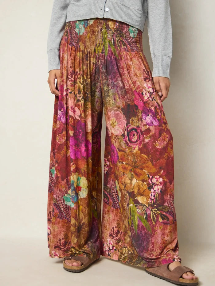 Make A Move "ButterSoft" Knit Palazzo Pants - Electric Garden Autumn-view 3