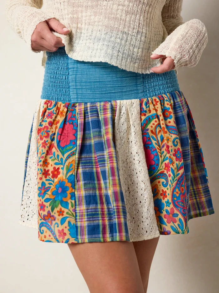 Malia Patchwork Mini Skirt - Blue Fuchsia Plaid-view 1
