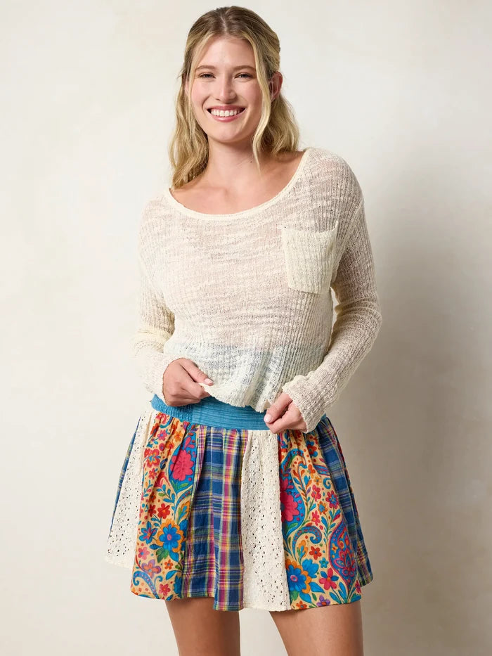 Malia Patchwork Mini Skirt - Blue Fuchsia Plaid-view 2