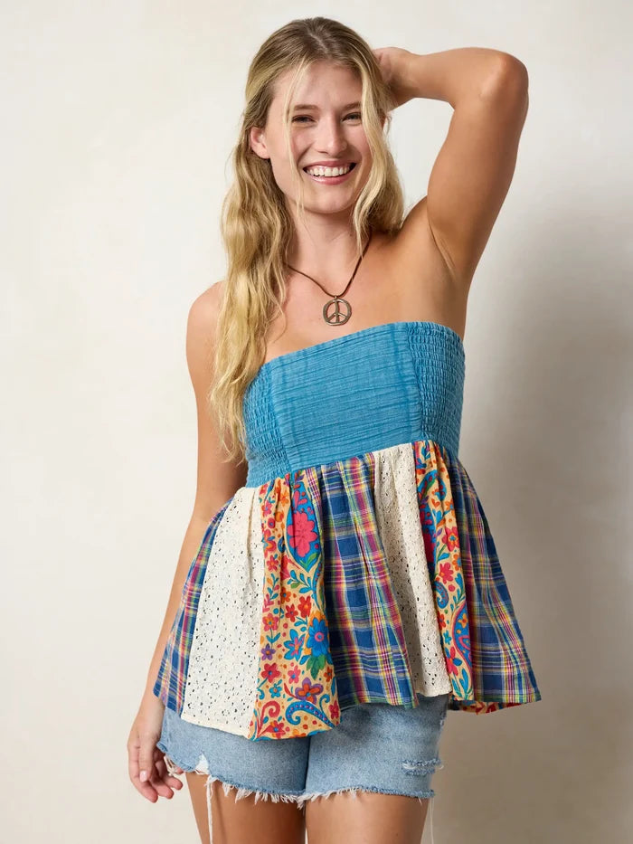 Malia Patchwork Mini Skirt - Blue Fuchsia Plaid-view 3