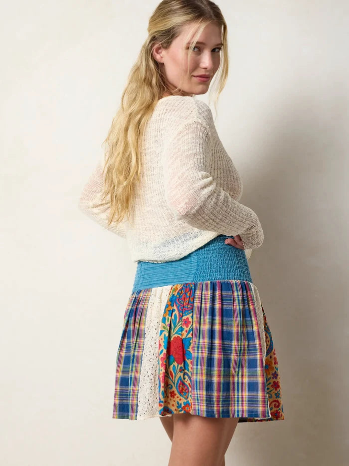 Malia Patchwork Mini Skirt - Blue Fuchsia Plaid-view 4