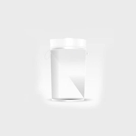 GK Hair Medium Clear Bag 24 cm x 19 cm, an empty translucent pouch with a white folded top and side drawstring loops, on gray