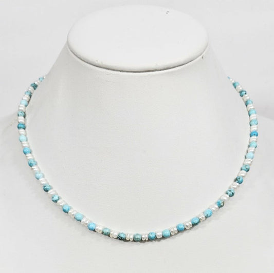 Men's Mini Beaded Necklace with Pearls and Turquoise