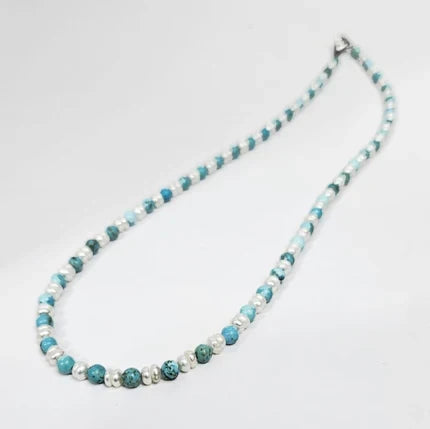 Men's Mini Beaded Necklace with Pearls and Turquoise