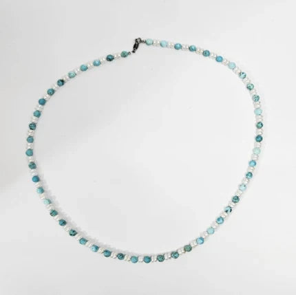 Men's Mini Beaded Necklace with Pearls and Turquoise