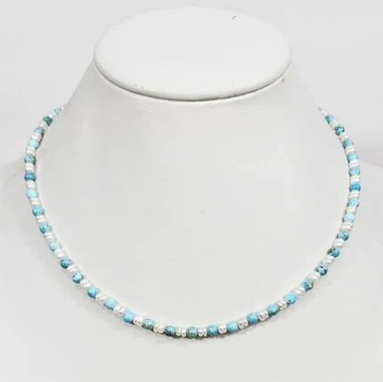 Men's Mini Beaded Necklace with Pearls and Turquoise