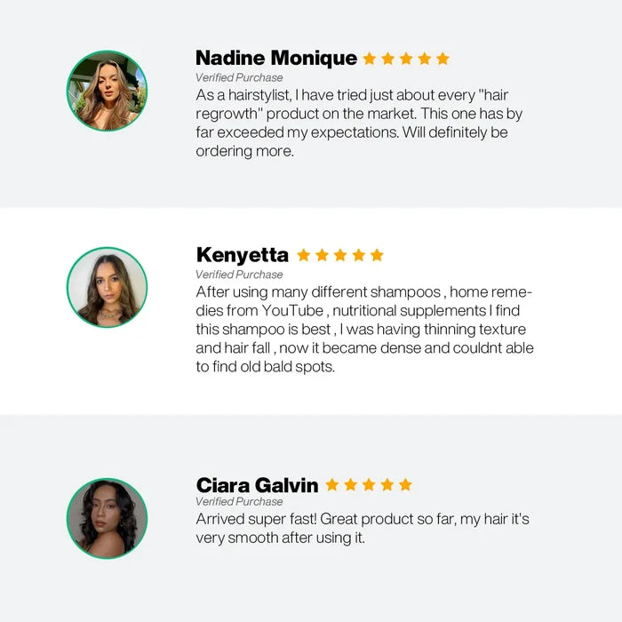 Miami Bombshell five-star reviews: Nadine Monique and Kenyetta report regrowth and denser hair, Ciara Galvin smoother hair