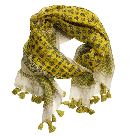 Milana Fringed Cotton Scarf Yellow