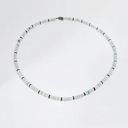 Mini Beaded Necklace with Pearls and Aquamarine Jasper