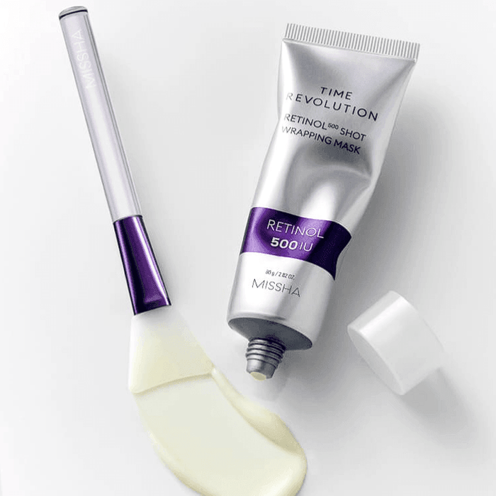 Missha Time Revolution Retinol 500 Shot Wrapping Mask 80g ميشا تايم ريفوليوشن ريتينول 500 قناع تغليف بالرصاص - Princess Cosmetics Qatar