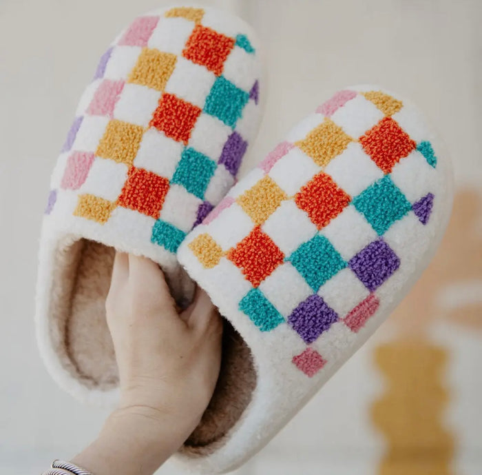 Multicolored Checkered Slippers M/L