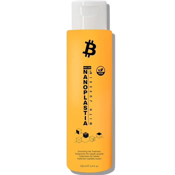 GK Hair Nanoplastia with Juvexin Pro Line smoothing hair treatment, orange 100 ml bottle with white cap and vegan badge