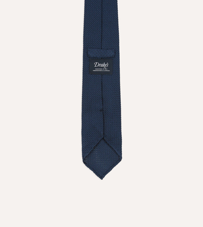 Navy Hand Rolled Large Knot Grenadine Tie