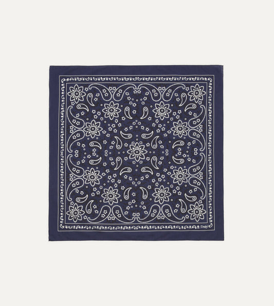 Navy Paisley Print Cotton Bandana