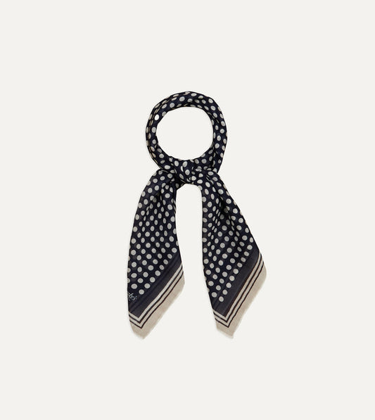 Navy Spots Print Silk-Cotton Bandana