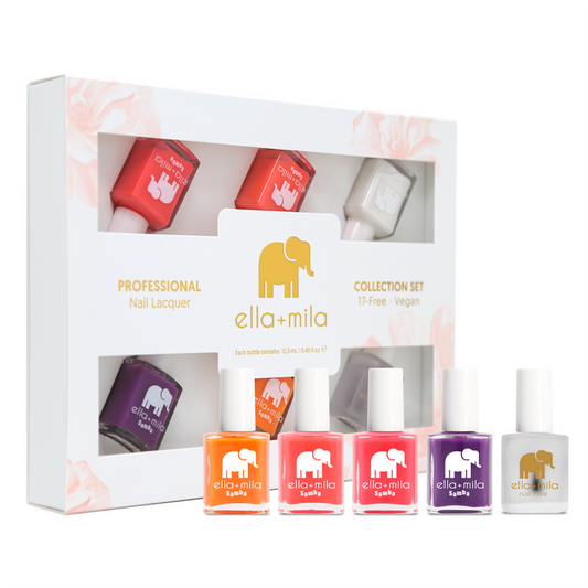 Neon Collection 5-pack nail polish set with top coat in its gift box – ella+mila