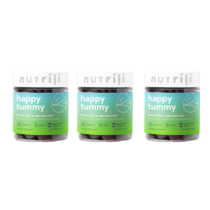 Nutrili Happy Tummy 60 Sugar Free Gummies Probiotics 3 Pack Set - Beauty Tribe